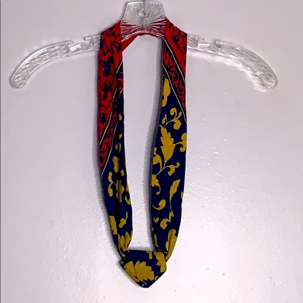 Vintage Regal Red Blue Gold Silk Scarf Neck Tie Infinity Accessory